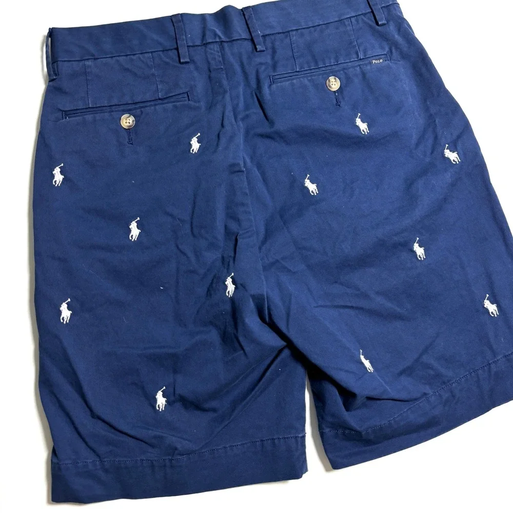 Polo Ralph Lauren All Over Pony Print Shorts Mens 29 Navy Blue Embroidered Chino